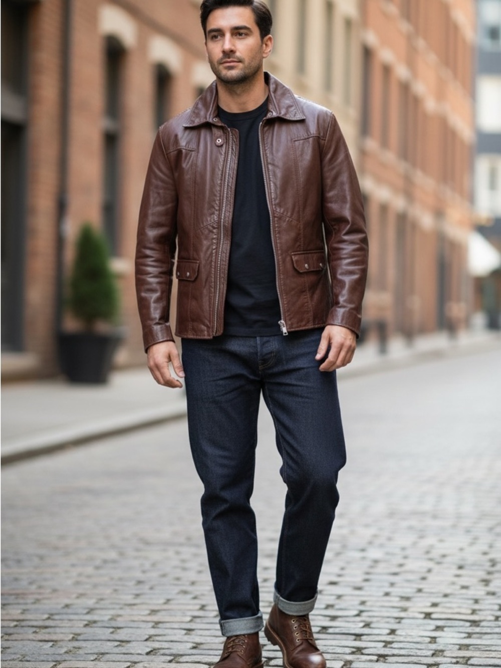 Golden Crown by Bristol Vintage Leather Jacket Brown Size 38  70s vintage moto
